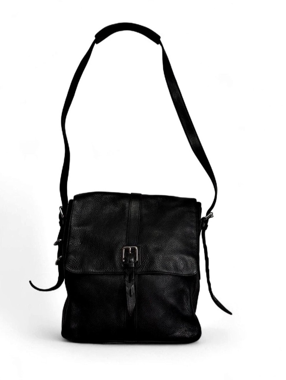 Genuine Leather Black Messenger Crossbody Bag
